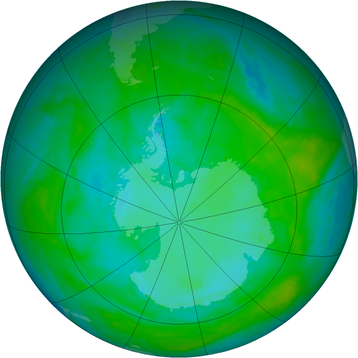 Antarctic ozone map for 19 January 1990